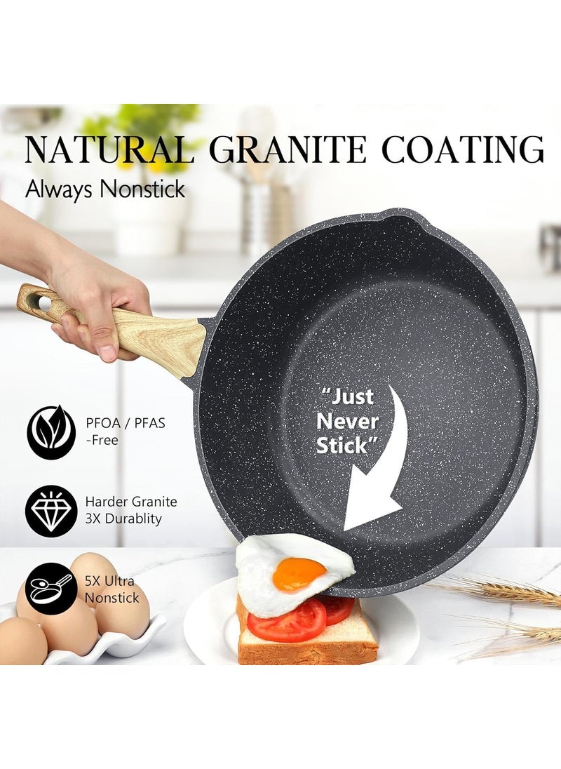 ShreeVoke Non Stick Frying Pan 8 Inch PFOA Free Granite Egg Pan Induction Gas Fry Pan Fish Pan Frying pan Non Stick Dishwasher Safe Frying pan 8Inch Black