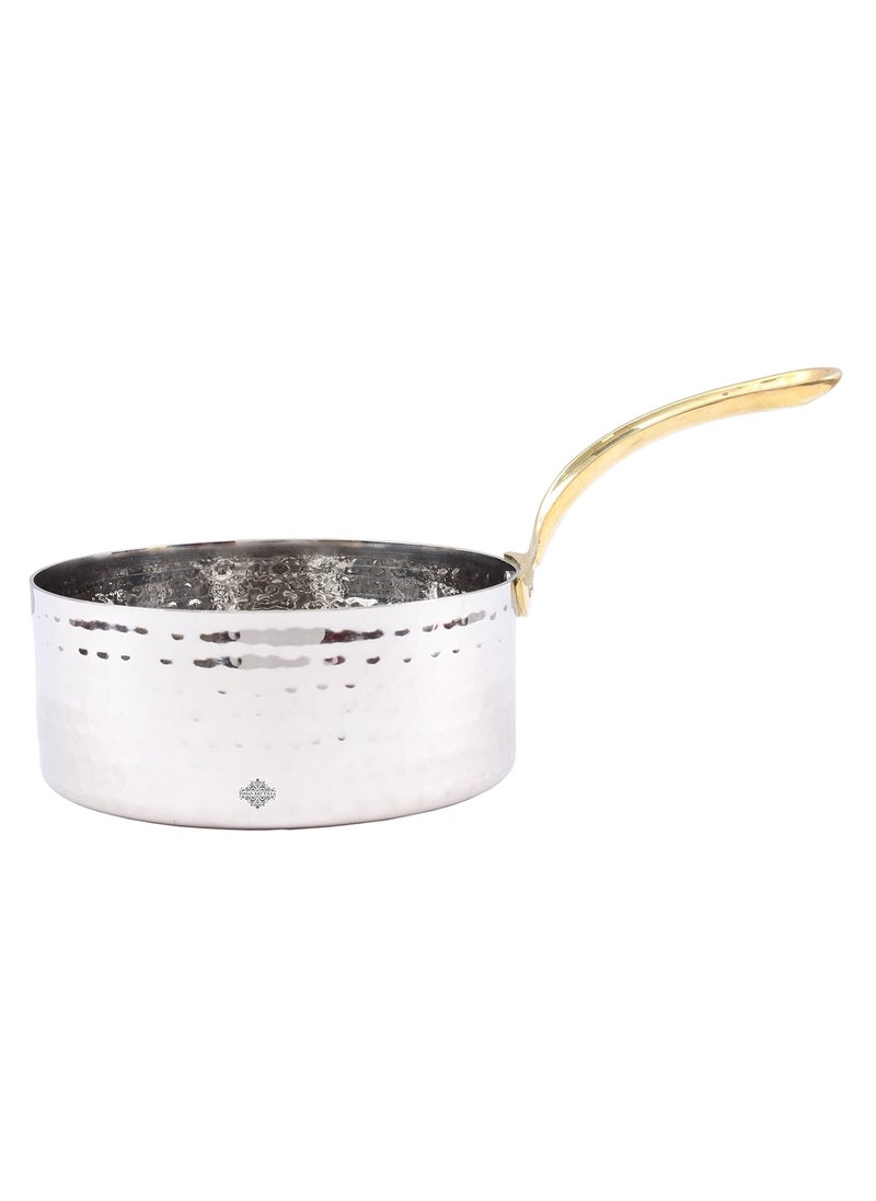 IndianArtVilla Stainless Steel Serving Fry Pan with Brass HandleServing Frying Dishes VegetablesDiameter 15 cm