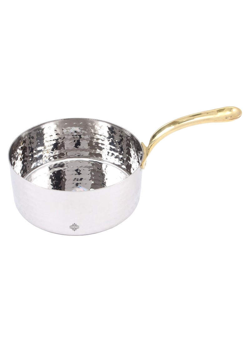 IndianArtVilla Stainless Steel Serving Fry Pan with Brass HandleServing Frying Dishes VegetablesDiameter 15 cm