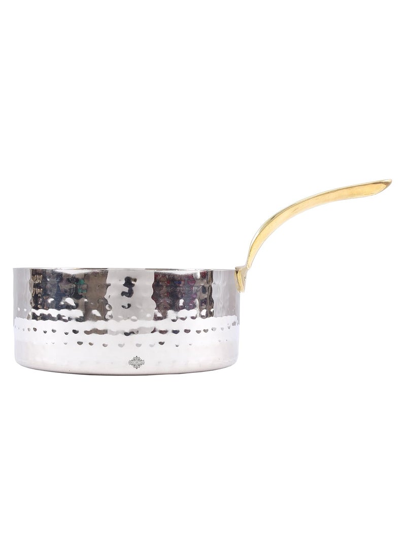 IndianArtVilla Stainless Steel Serving Fry Pan with Brass HandleServing Frying Dishes VegetablesDiameter 15 cm