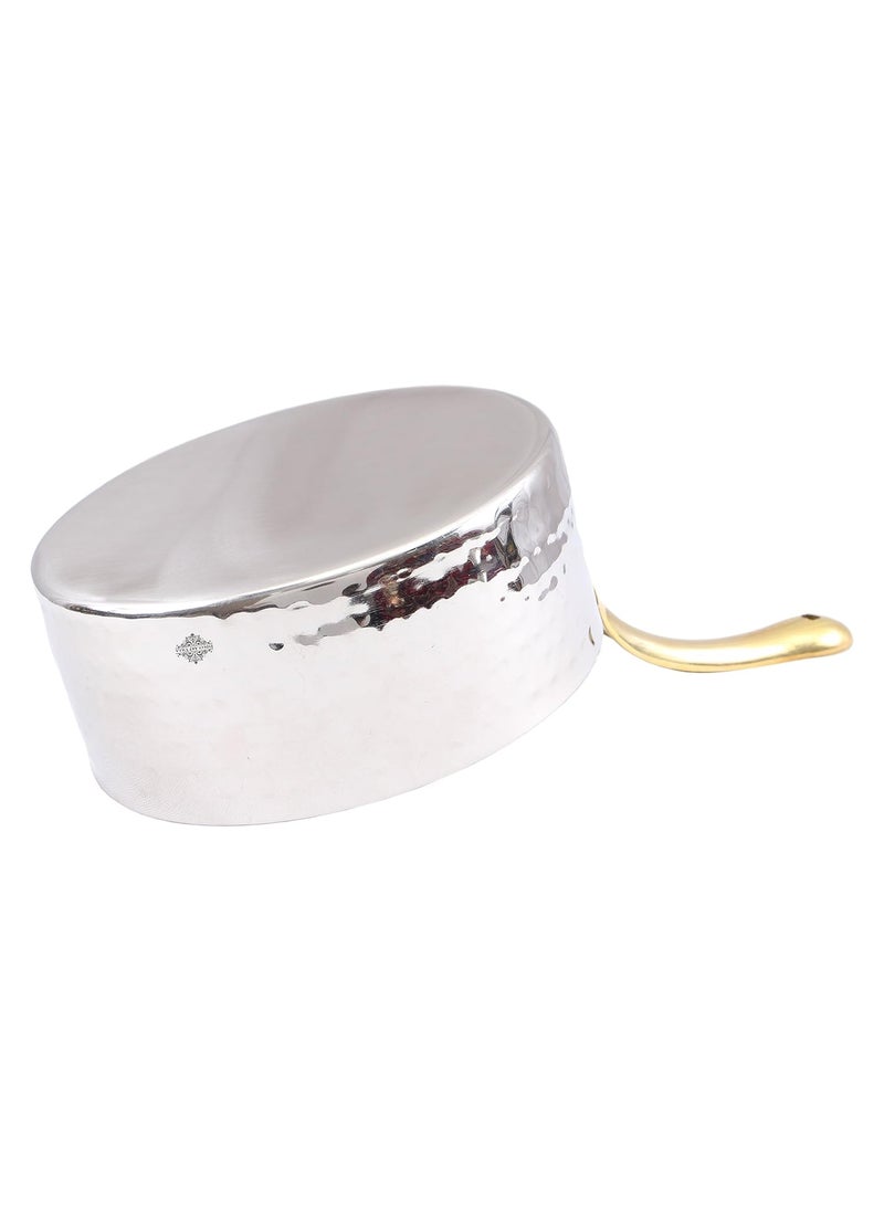 IndianArtVilla Stainless Steel Serving Fry Pan with Brass HandleServing Frying Dishes VegetablesDiameter 15 cm