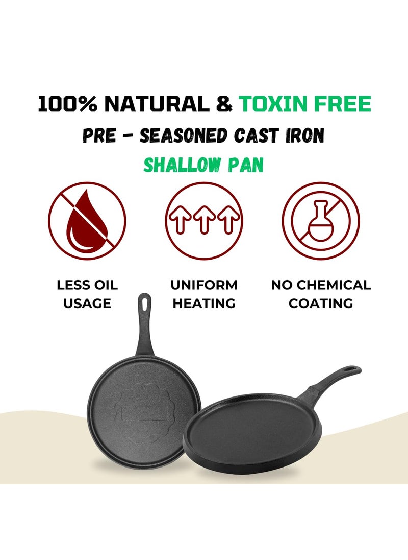 Pencil PreSeasoned Cast Iron Shallow Pan 24 cm FryRoasting Pan Compatible with Gas Stoves Induction Naturally Nonstick 100 Pure ToxinFree No Chemical Coating Long Lasting Black