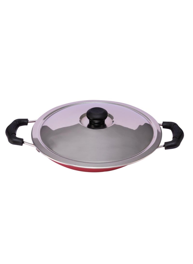 Thangam Premium NonStick Appachatti Tawa Appam Pan with Lid 200mm 24mm Thickness Greblon C2 Coated Red Pack of 1 Griddle with HeatResistant Handle PFOA APEO Free for Cooking Appam
