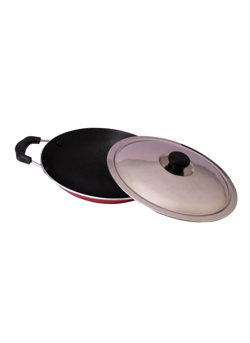Thangam Premium NonStick Appachatti Tawa Appam Pan with Lid 200mm 24mm Thickness Greblon C2 Coated Red Pack of 1 Griddle with HeatResistant Handle PFOA APEO Free for Cooking Appam