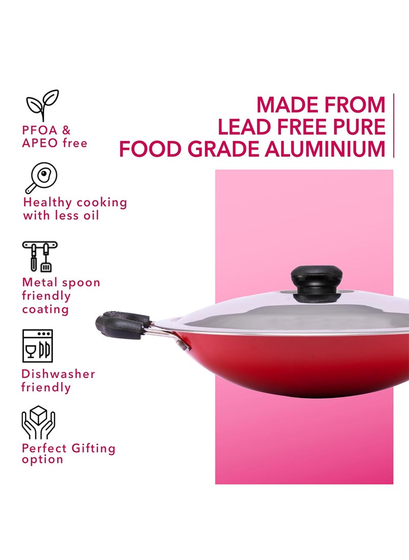Thangam Premium NonStick Appachatti Tawa Appam Pan with Lid 200mm 24mm Thickness Greblon C2 Coated Red Pack of 1 Griddle with HeatResistant Handle PFOA APEO Free for Cooking Appam