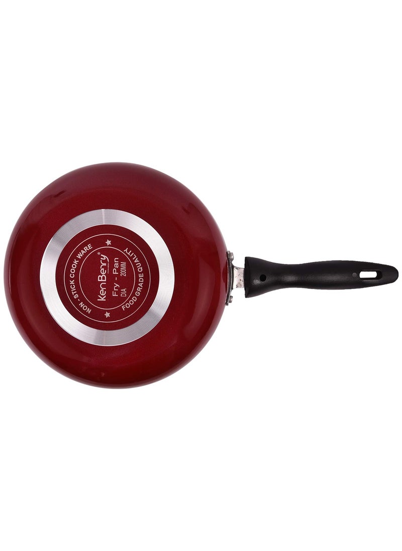 KenBerry Friendly Fry Pan 20 cm Diameter with Glass Lid Non Induction Base NonStick