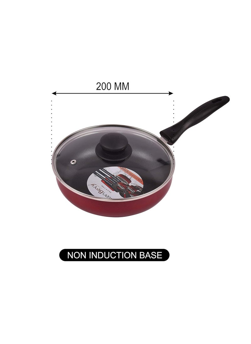 KenBerry Friendly Fry Pan 20 cm Diameter with Glass Lid Non Induction Base NonStick