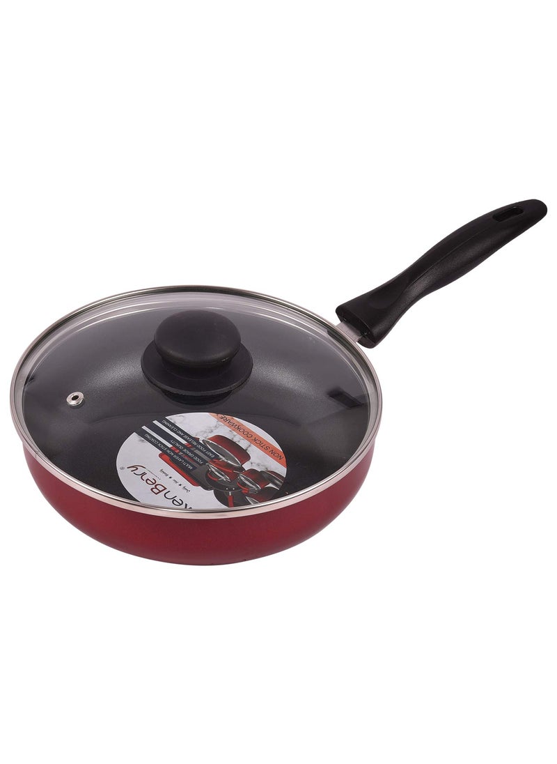 KenBerry Friendly Fry Pan 20 cm Diameter with Glass Lid Non Induction Base NonStick