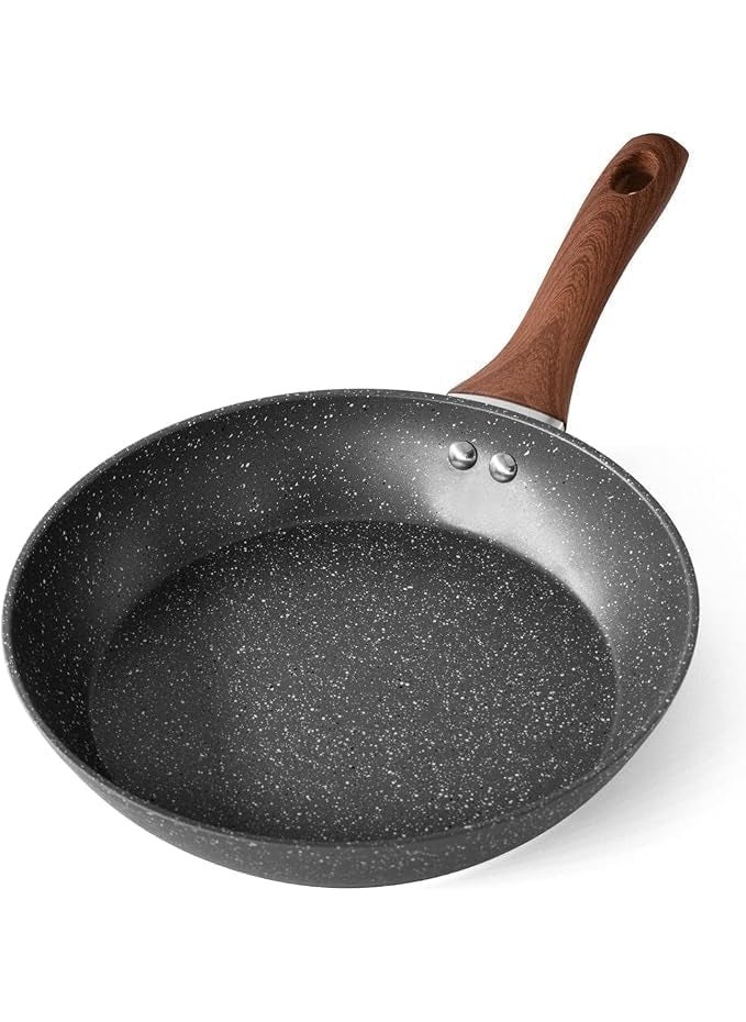 Gladnes NonStick Marble Finish Professional Kitchen Frying Pan CD Bottom with Bakelite Wood Handle Induction Cookware Dishwasher Safe Black 22 CM