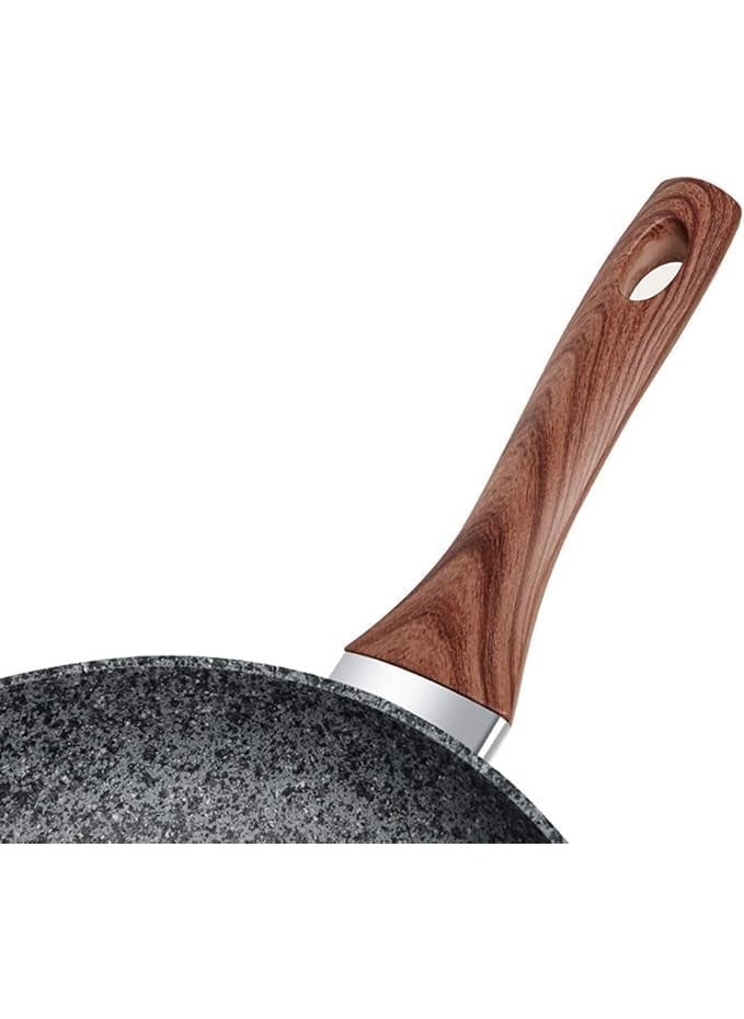Gladnes NonStick Marble Finish Professional Kitchen Frying Pan CD Bottom with Bakelite Wood Handle Induction Cookware Dishwasher Safe Black 22 CM
