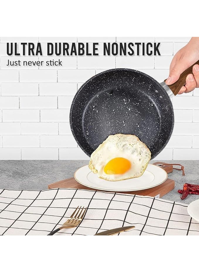 Gladnes NonStick Marble Finish Professional Kitchen Frying Pan CD Bottom with Bakelite Wood Handle Induction Cookware Dishwasher Safe Black 22 CM