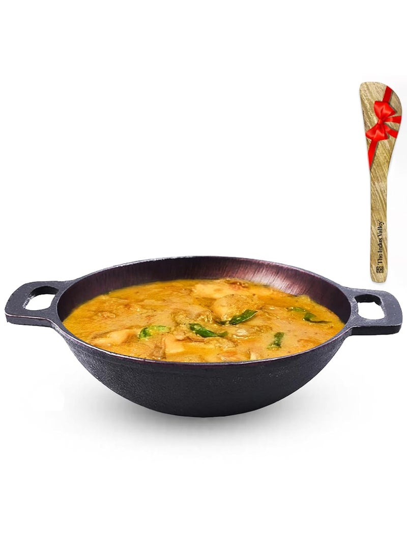 The Indus Valley Super Smooth Cast Iron Kadai with Free Wooden Spatula Medium 254cm10 inch 25Ltr 24kg Naturally Nonstick PreSeasoned Kadhai 100 Pure ToxinFree No Chemical Coating