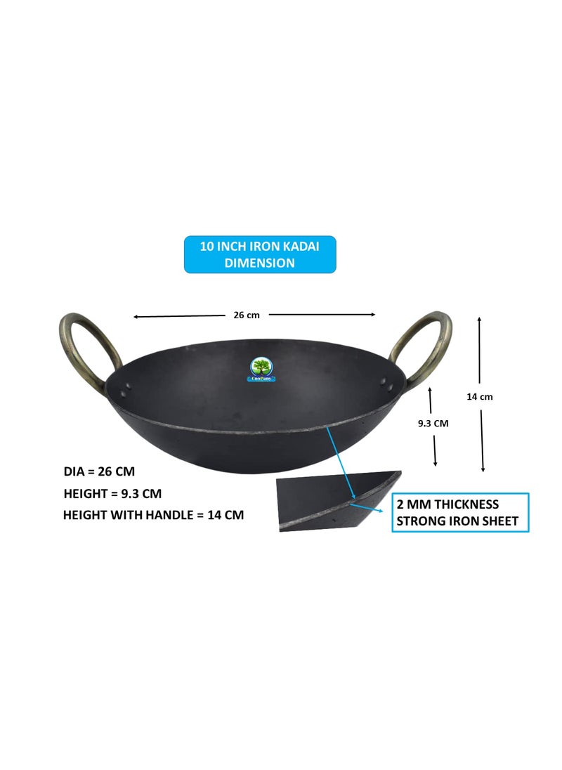 CooPany Traditional Multipurpose Use Iron KadaiIron Fry PanThick Bottom Iron Fry Pan 10 INCH