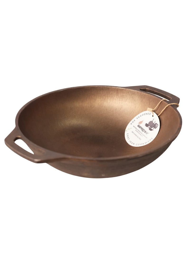 Aarogyam Round Kadai 12 Inch Diameter Cast Iron Pre Seasoned Loha Kadai Oven Safe