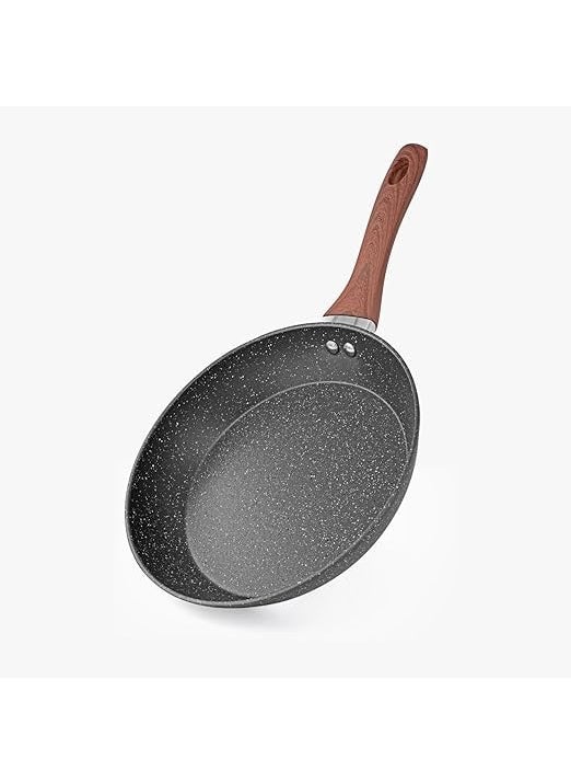 KERFORA NonStick Marble Finish Professional Kitchen Frying Pan CD Bottom with Bakelite Wood Handle Induction Cookware Dishwasher Safe Black 22 CM