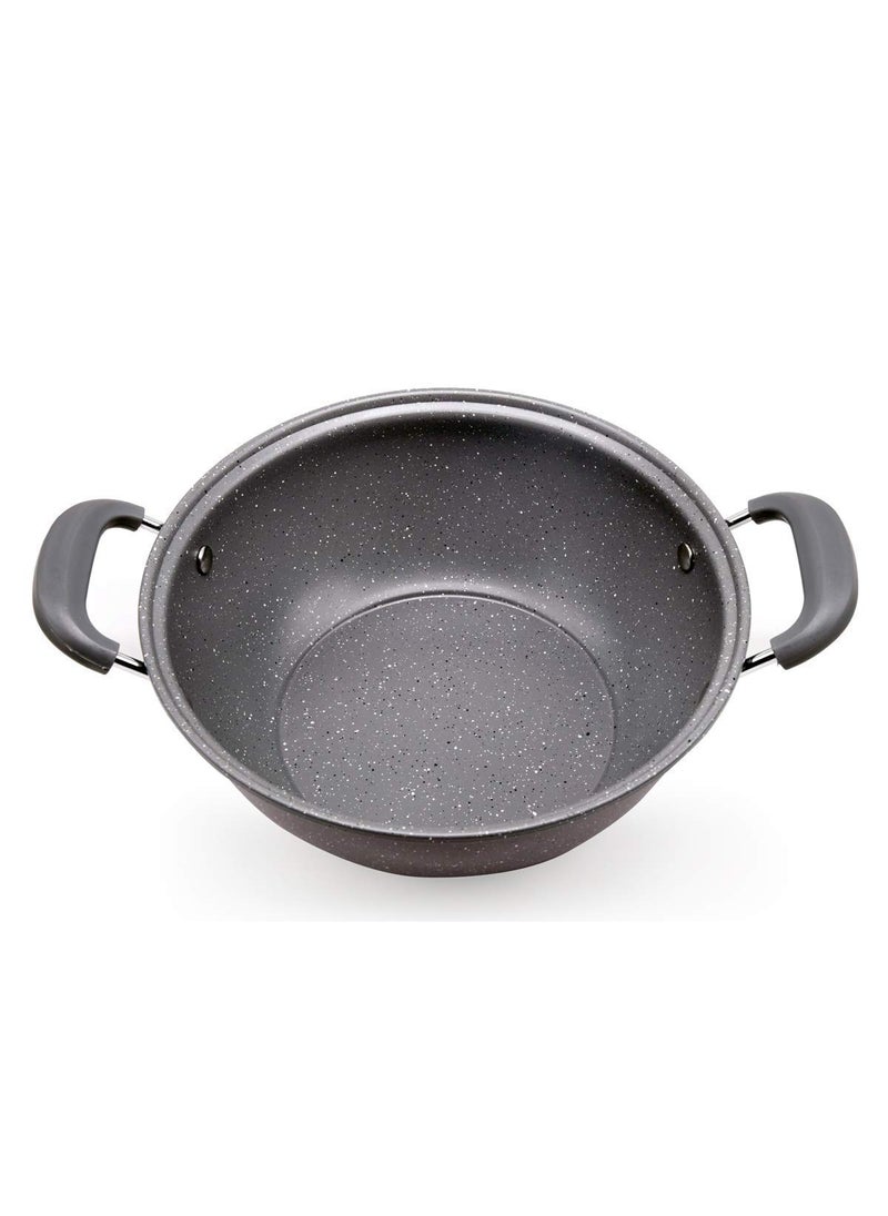 Jolfay 22cm Nonstick Frying Pan Skillet Kitchen Cookware Cast NonStick Swiss Granite Coating Kitchenware Deep Fryer Cooking Pot Non Stick Cookware Set with Fry Basket with Glass lid