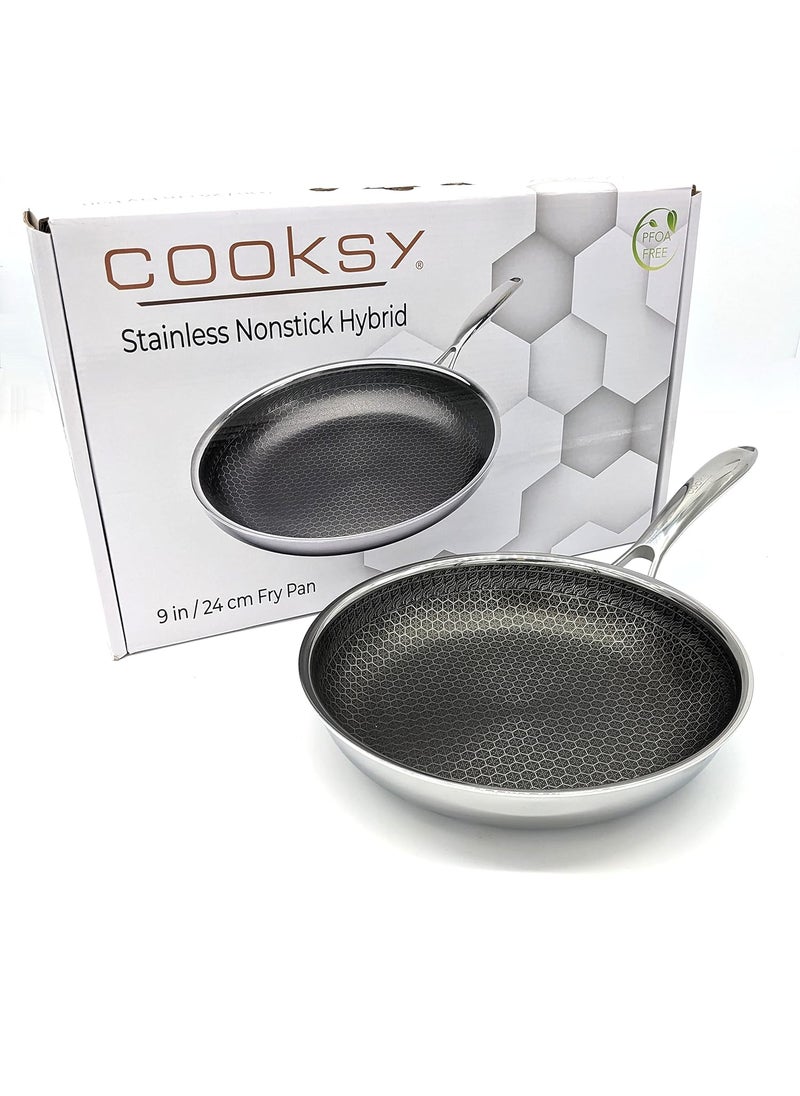 Cooksy 9 Inch Hex Surface Hybrid Stainless Steel Frying Pan with StayCool Handle PFOA Free Dishwasher and Oven Safe Non Stick Works with Induction Cooktop Gas Ceramic and Electric