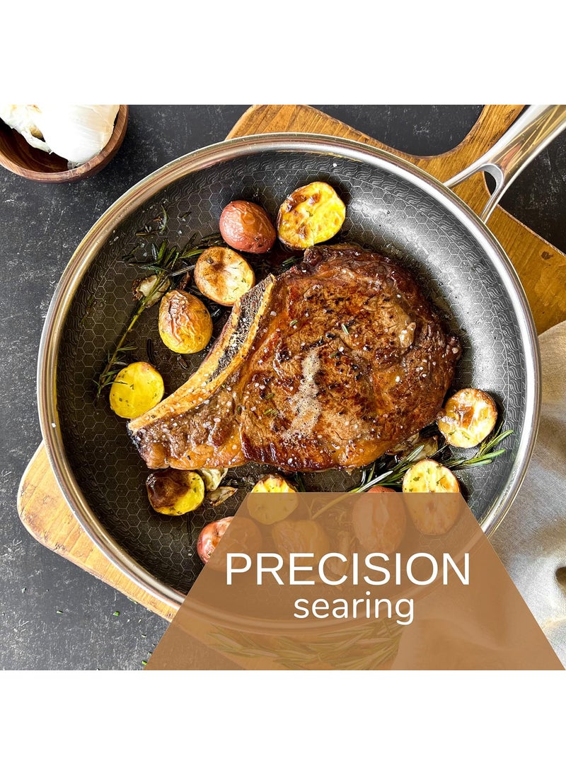 Cooksy 9 Inch Hex Surface Hybrid Stainless Steel Frying Pan with StayCool Handle PFOA Free Dishwasher and Oven Safe Non Stick Works with Induction Cooktop Gas Ceramic and Electric