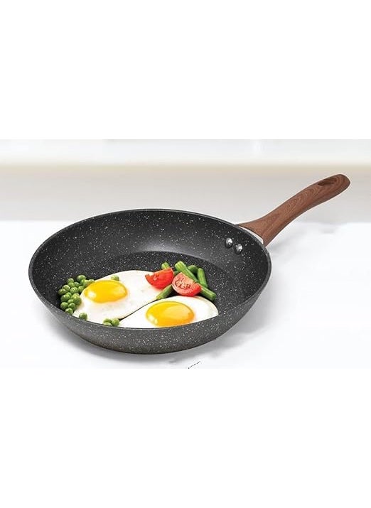HOMETIC Non Stick Marble Finish Professional Kitchen Frying pan CD Bottom Bakelite Wood Handle for Induction Cookware Safe for Dish Washer Black 22