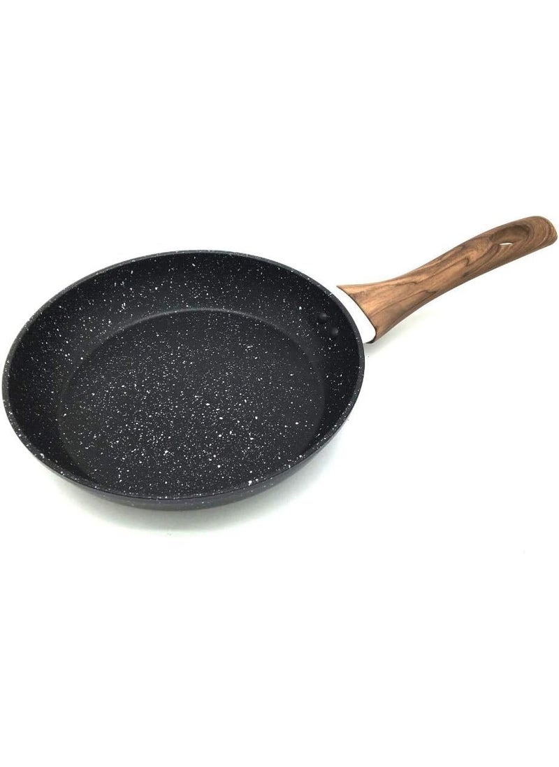 HOMETIC Non Stick Marble Finish Professional Kitchen Frying pan CD Bottom Bakelite Wood Handle for Induction Cookware Safe for Dish Washer Black 22