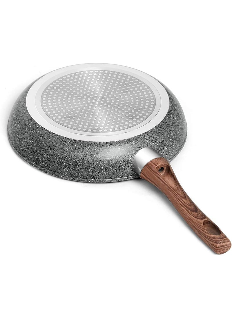 HOMETIC Non Stick Marble Finish Professional Kitchen Frying pan CD Bottom Bakelite Wood Handle for Induction Cookware Safe for Dish Washer Black 22