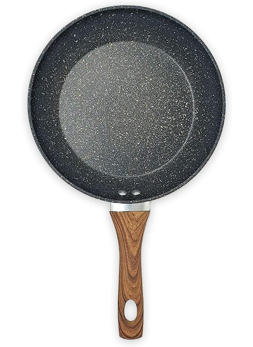 HOMETIC Non Stick Marble Finish Professional Kitchen Frying pan CD Bottom Bakelite Wood Handle for Induction Cookware Safe for Dish Washer Black 22
