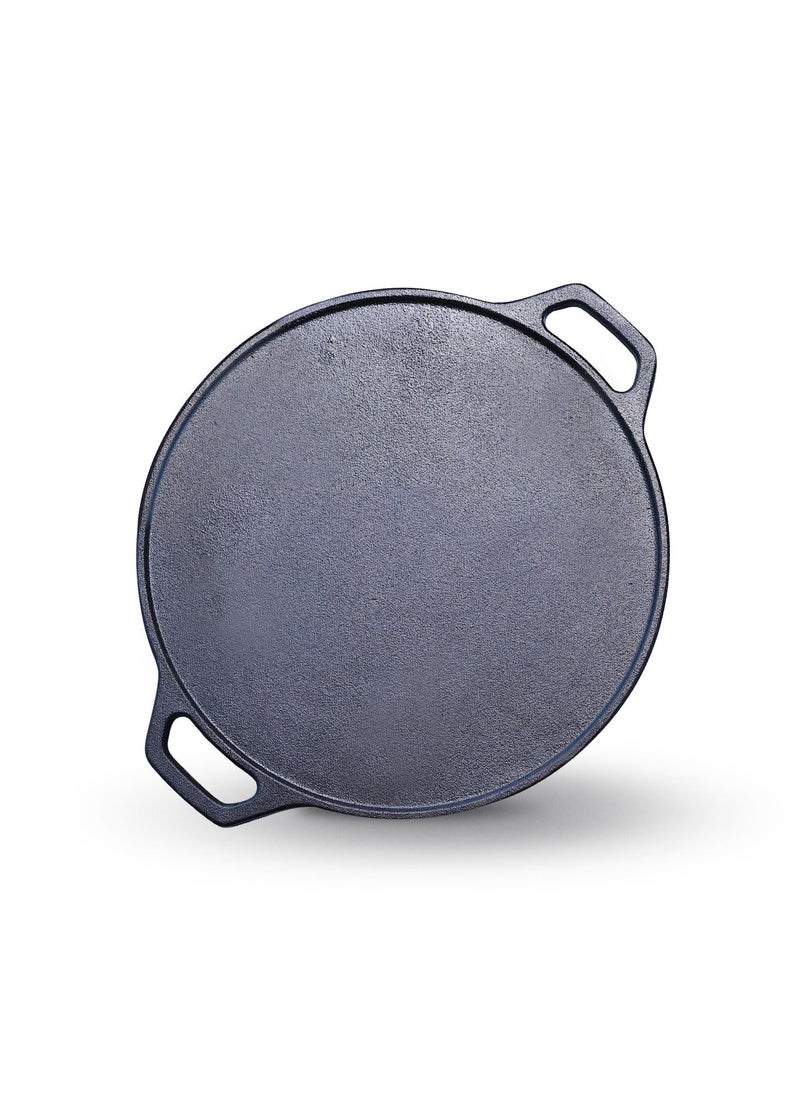 Kichera Pre Seasoned Double Loop Handle Cast Iron Dosa Tawa Roti Pan12Inch NonStick Cookware 30cm Diameter 3kg Weight Induction Friendly Pure ToxinFree