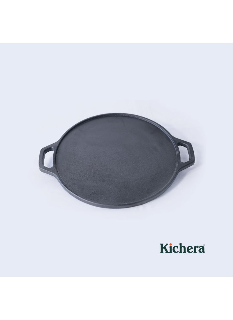 Kichera Pre Seasoned Double Loop Handle Cast Iron Dosa Tawa Roti Pan12Inch NonStick Cookware 30cm Diameter 3kg Weight Induction Friendly Pure ToxinFree