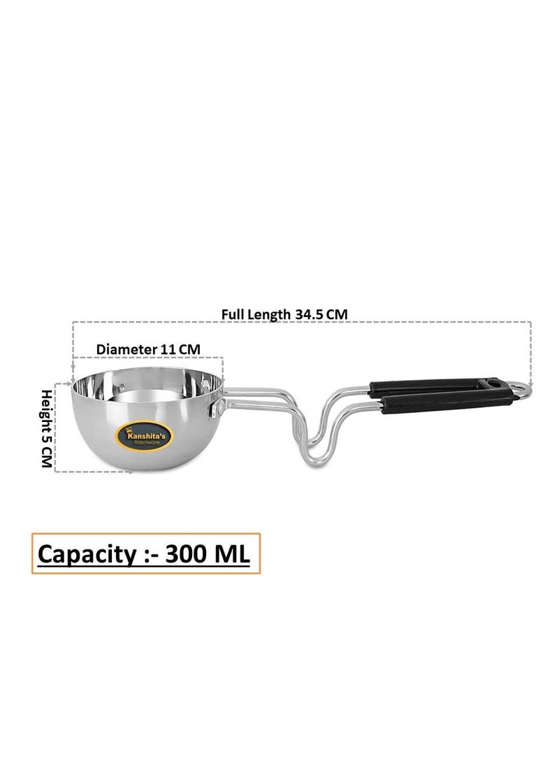 Kanshitas Rasoiware Heavy Gauge Stainless Steel Tadka Pan with Bakelite Grip Handle Dia 11 CM 300 ML