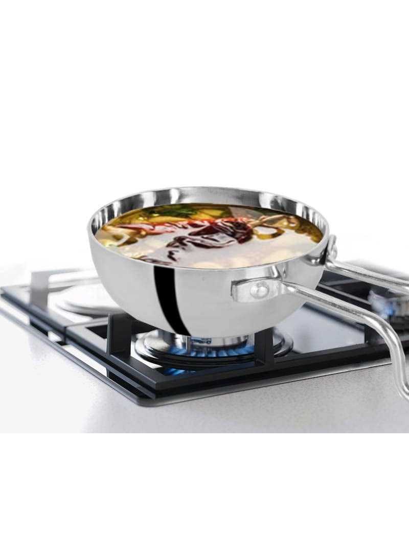Kanshitas Rasoiware Heavy Gauge Stainless Steel Tadka Pan with Bakelite Grip Handle Dia 11 CM 300 ML