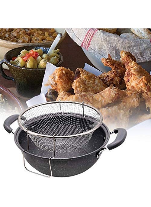 Jolfay Tempura 22cm Frying Pan Pasta Pan Deep Frying Pan with Deep Frying Basket Induction Fry Pasta pan cookers Steam Rack Non Stick pan with Glass lid