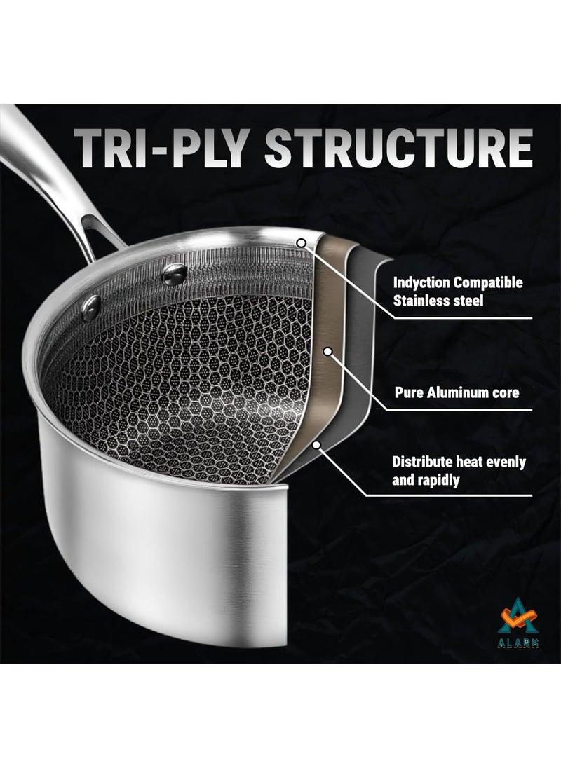 Alark Triply Frying pan Induction Base Frying Pan Non Stick Omelette Honeycomb Breakfast Skillet Frying Pan for Eggs Frying Bowl and Cookware Wok Pan Chinese Stir Fry Wok Non Stick Wok Food Bowl