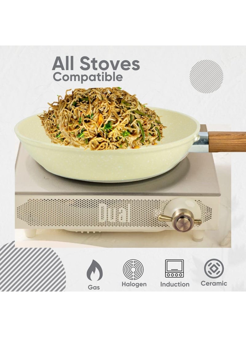 REMANG Granite NonStick Frying Pan Kadhai Style Omelette Egg Pan Granite Finish Induction Safe NonStick Coating for Easy Cooking Ideal for Omelets Uttapam with Comfortable Handle