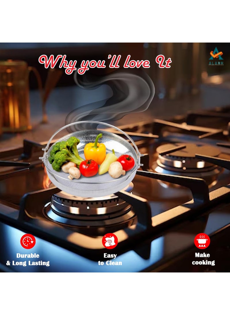 Alark Sandwich 25 CM Deep Bottom Cooking Food Kadai Heavy Guage Stainless Steel with 2 L Capacity Handle Kadhai Cookware and Friendly Induction Non Stick Kitchen Top Spice Stir Fry Pan 25x24x4 CM