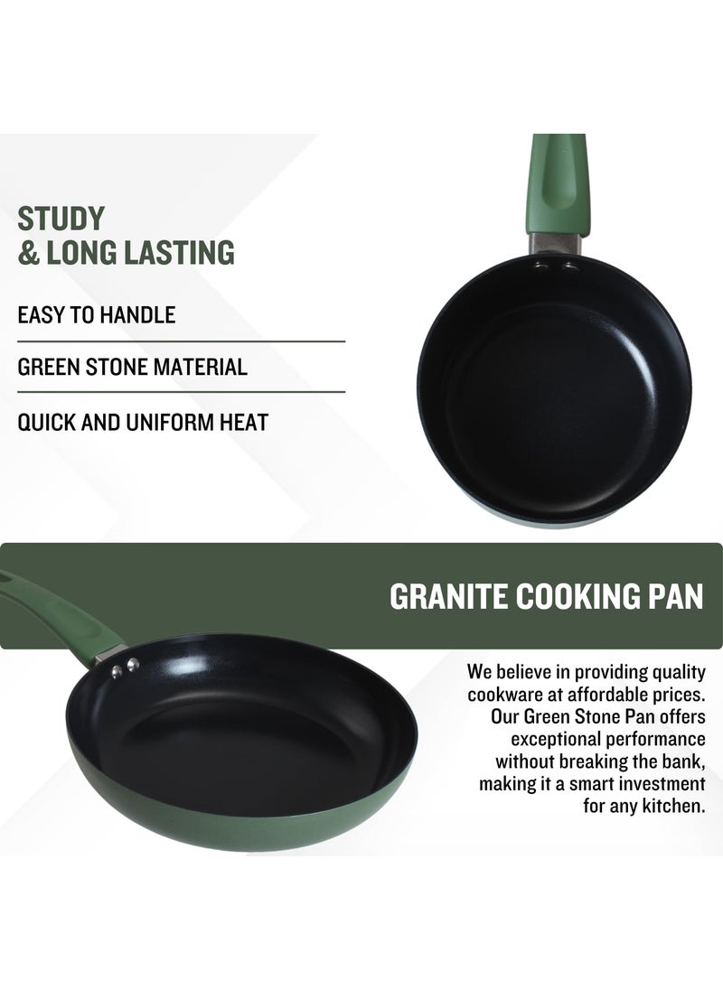 PLUMM Get Non Stick Frying Pan Granite Omlette Egg Pan InductionGas Fry Pan Fish Pan PFOA Free Fry Pan with Wooden Handle 28 CM Green 1 Year Warranty