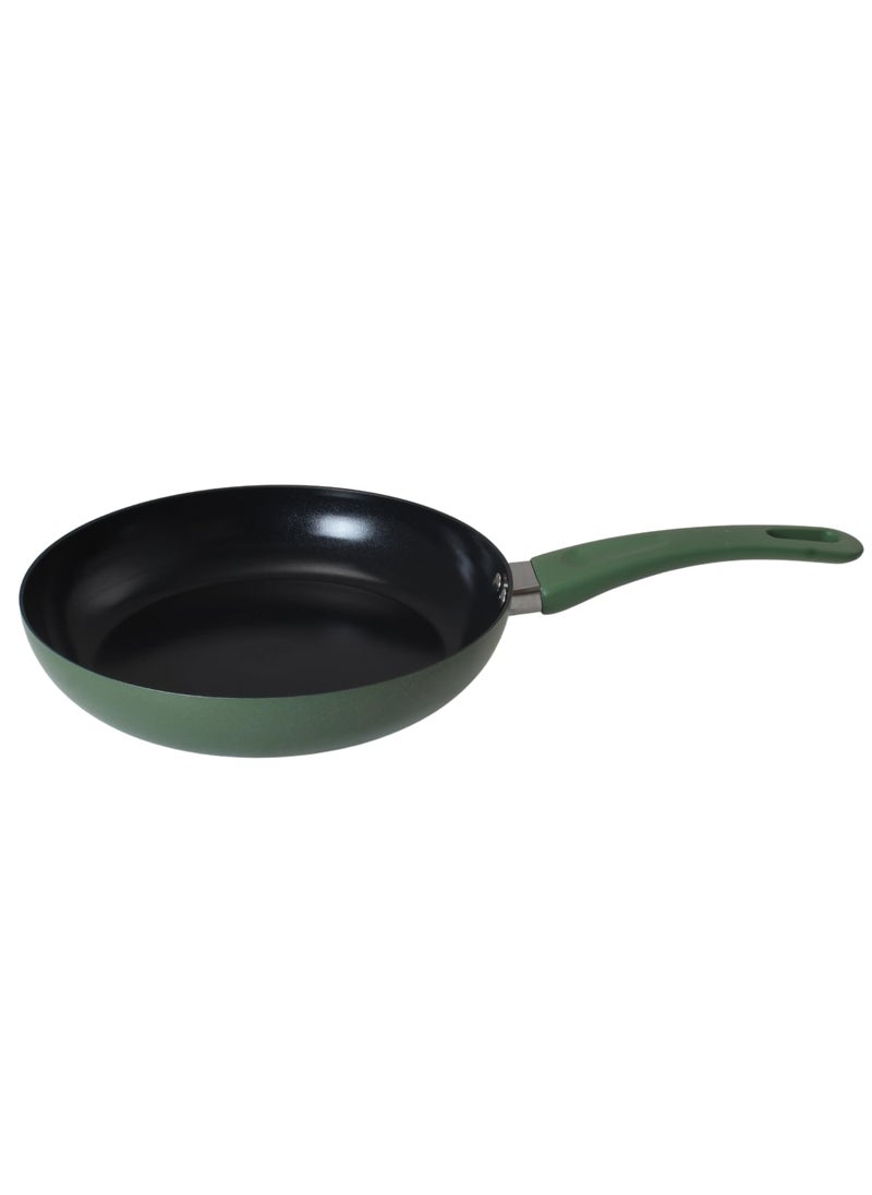 PLUMM Get Non Stick Frying Pan Granite Omlette Egg Pan InductionGas Fry Pan Fish Pan PFOA Free Fry Pan with Wooden Handle 28 CM Green 1 Year Warranty
