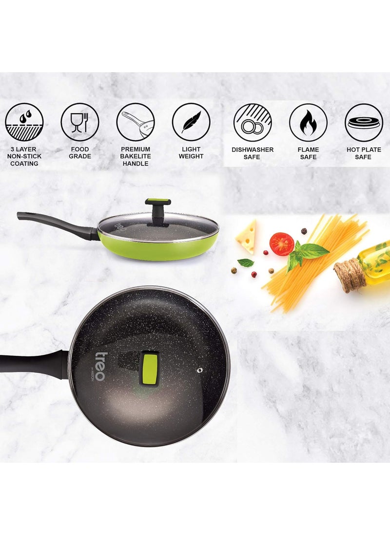MILTON Pro cook Granito Fry Pan with Glass Lid 28 cm Green 2 Years Warranty