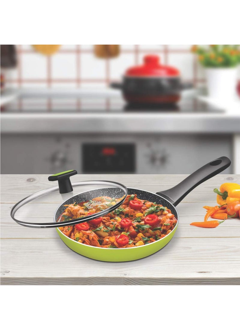 MILTON Pro cook Granito Fry Pan with Glass Lid 28 cm Green 2 Years Warranty