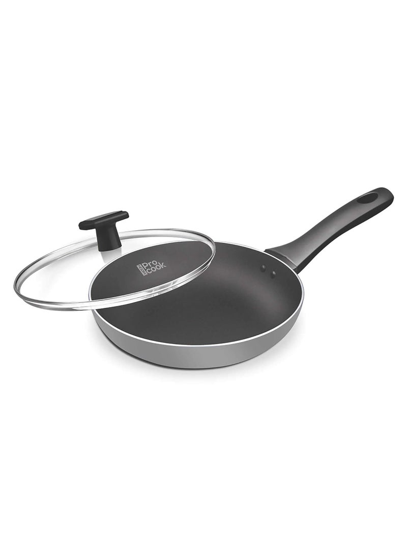 MILTON Pro cook Black Pearl Fry Pan 22 cm 14 Litre Frying Pan with Glass Lid for StirFry Omlette Egg Pan Saut Fish Frypan NonStick Aluminium Tawa Induction Gas Friendly Cookware