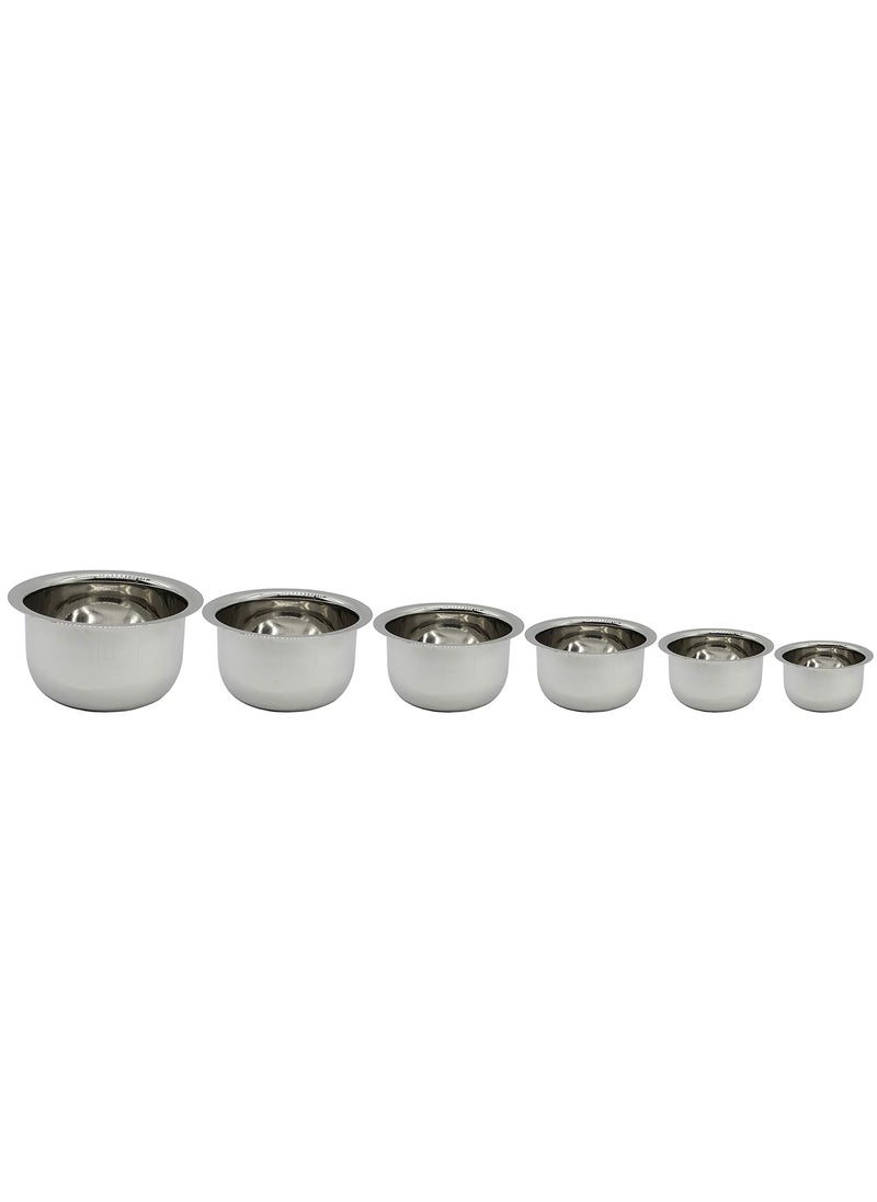 eKitchen Stainless Steel Tope Set of 6 10cm 11cm 12cm 14cm 15cm 16cm Slightly Curved Bottom No 2