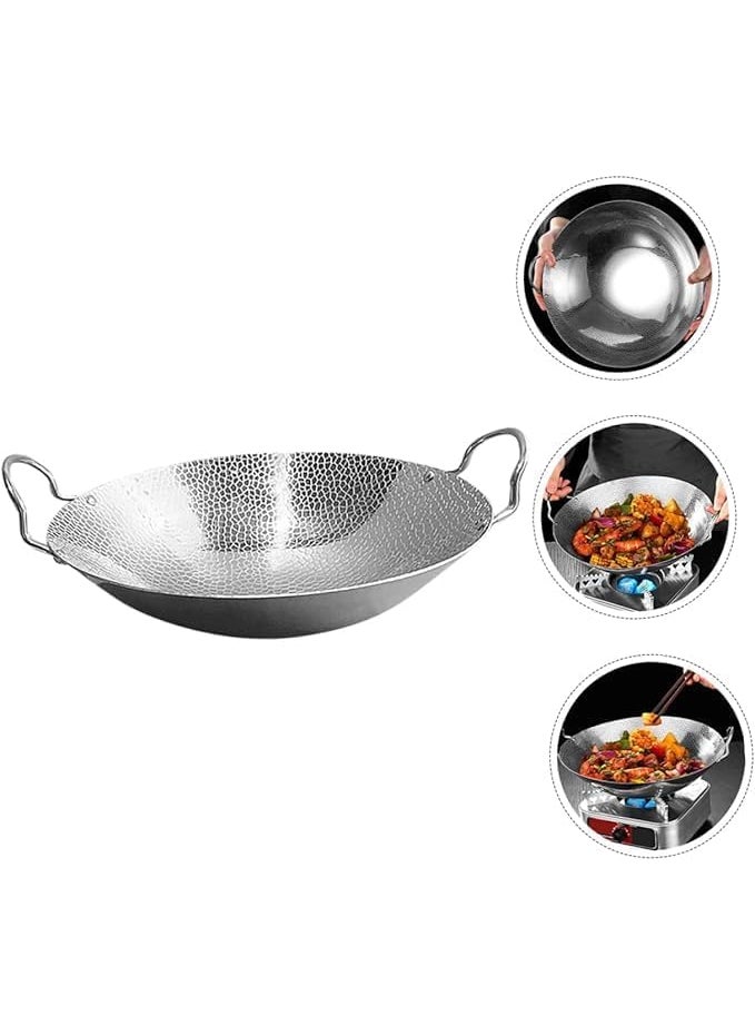 BHAJANSHREE Stainless Steel Sandwich Bottom Heavy Guage Kadhai Cookware Kitchen Cooking Utensil Steel Kadhai1500 ML with Handle Finish Curved Faster Hammered Tone Design Ideal for Daily Use Silver