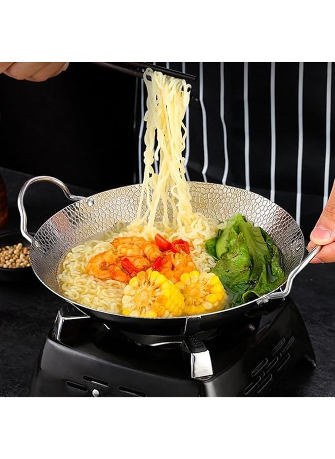 BHAJANSHREE Stainless Steel Sandwich Bottom Heavy Guage Kadhai Cookware Kitchen Cooking Utensil Steel Kadhai1500 ML with Handle Finish Curved Faster Hammered Tone Design Ideal for Daily Use Silver