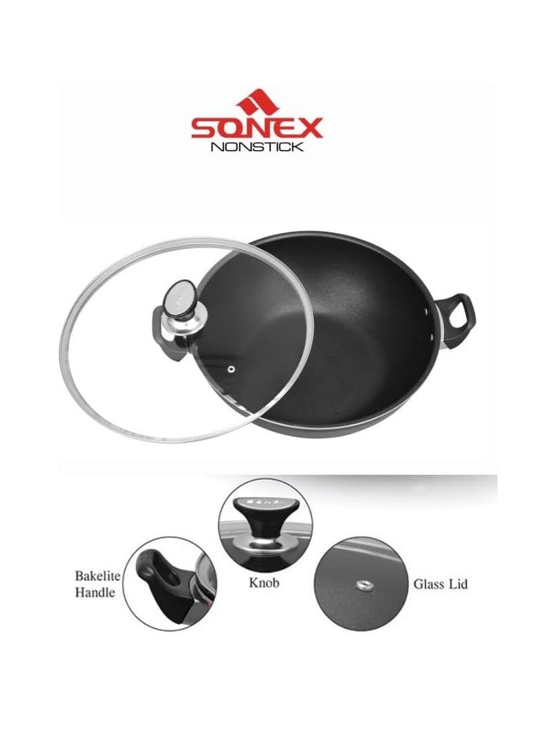 SONEX Non-Stick Cooking Wok Pan with Glass Lid 36cm