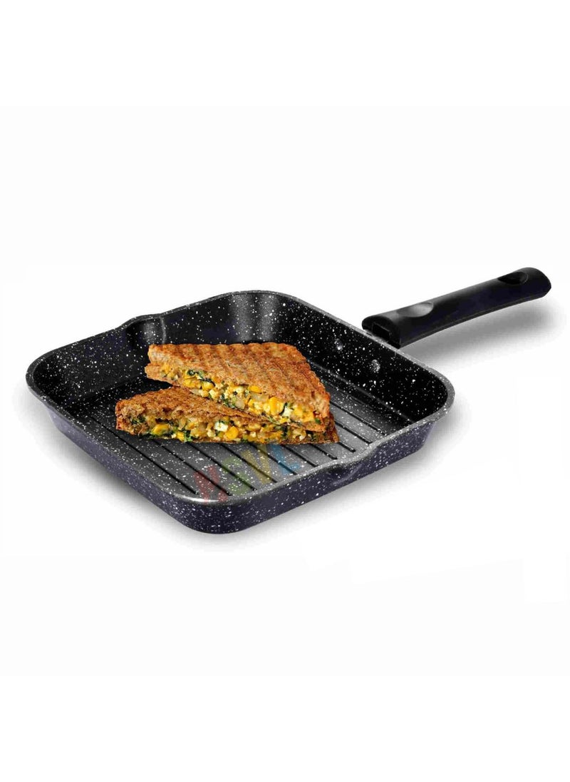 NSVL Non Stick Grill Pan Aluminium Square Gas Stove Compatible Grill Pan Grill Pan 22 cm Diameter 1 L Capacity Aluminium NonStick