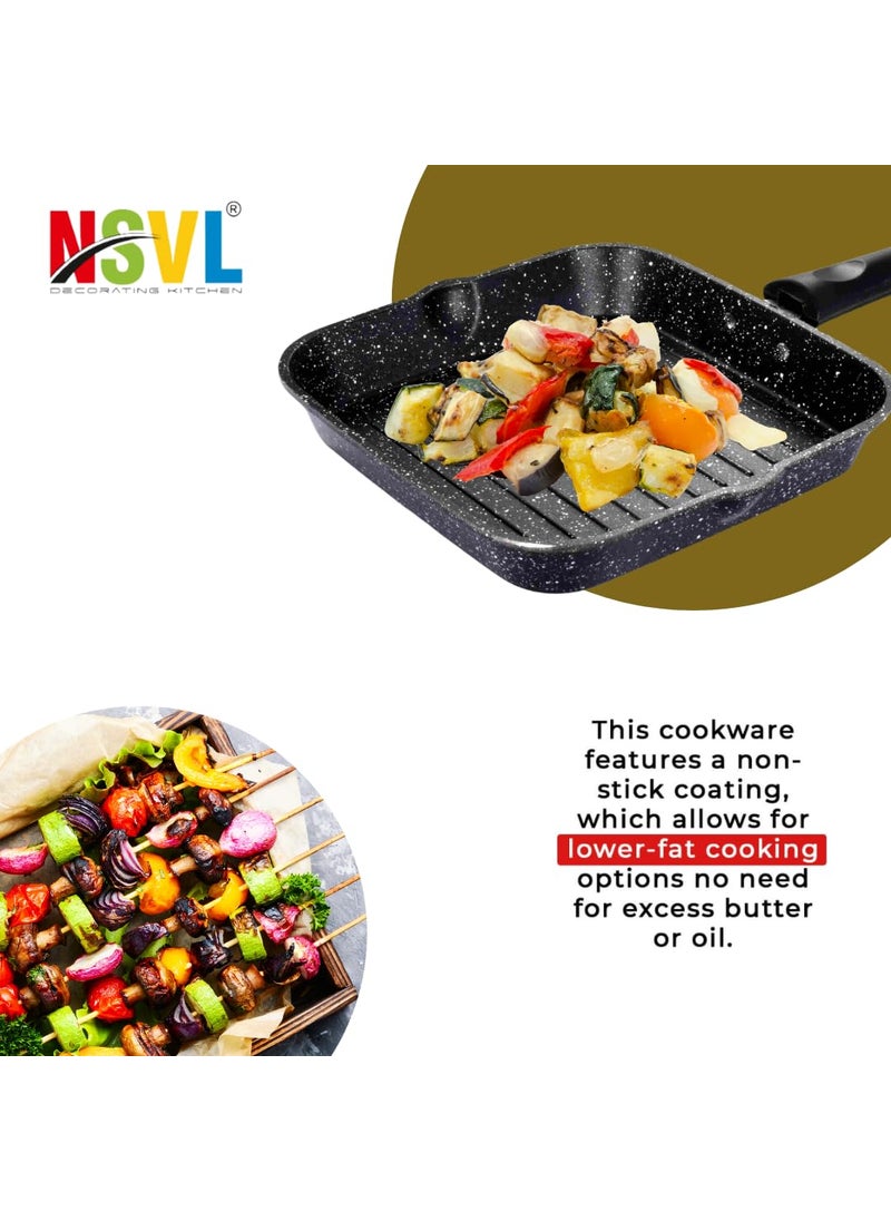 NSVL Non Stick Grill Pan Aluminium Square Gas Stove Compatible Grill Pan Grill Pan 22 cm Diameter 1 L Capacity Aluminium NonStick