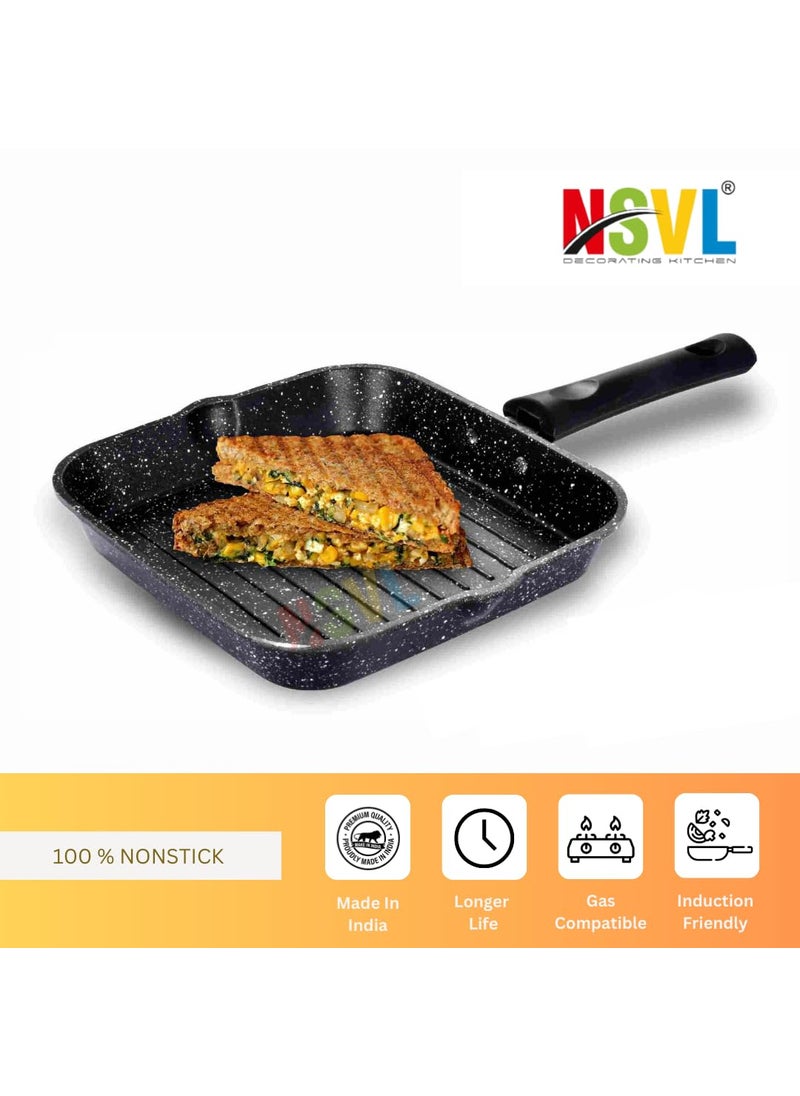 NSVL Non Stick Grill Pan Aluminium Square Gas Stove Compatible Grill Pan Grill Pan 22 cm Diameter 1 L Capacity Aluminium NonStick