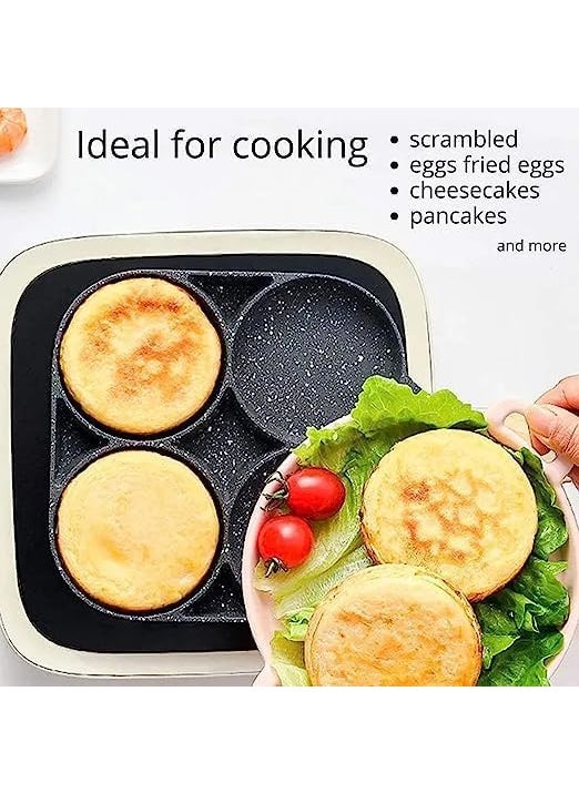 ECAPT Non Stick Grill Pan Mini Pan Uttapam Tawa Aluminum Multi Snack Maker 4 Cavity Pancake Maker Black