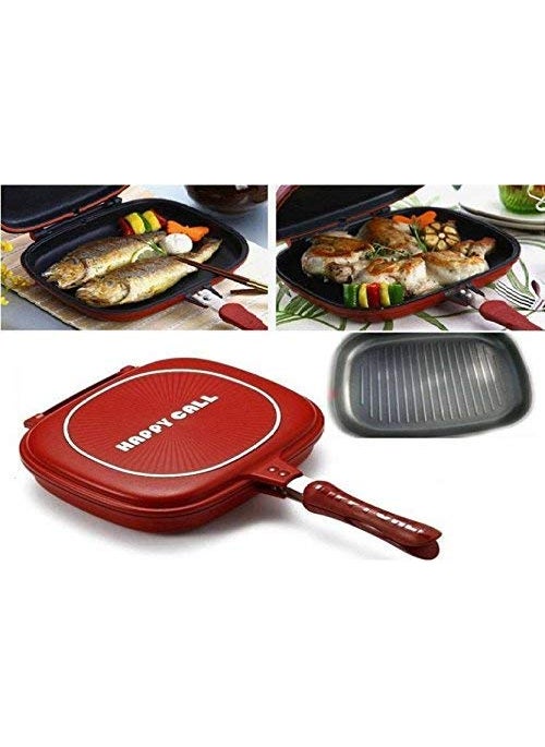 ONTRIP Magic DoubleSide Foldable Ceramic Coating NonStick Grill Happy Call Frying Pan with 28 cm Strong Magnetic Handles