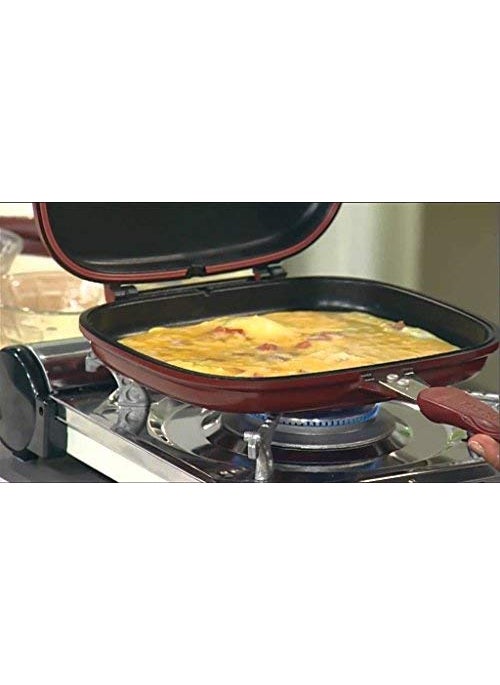 ONTRIP Magic DoubleSide Foldable Ceramic Coating NonStick Grill Happy Call Frying Pan with 28 cm Strong Magnetic Handles