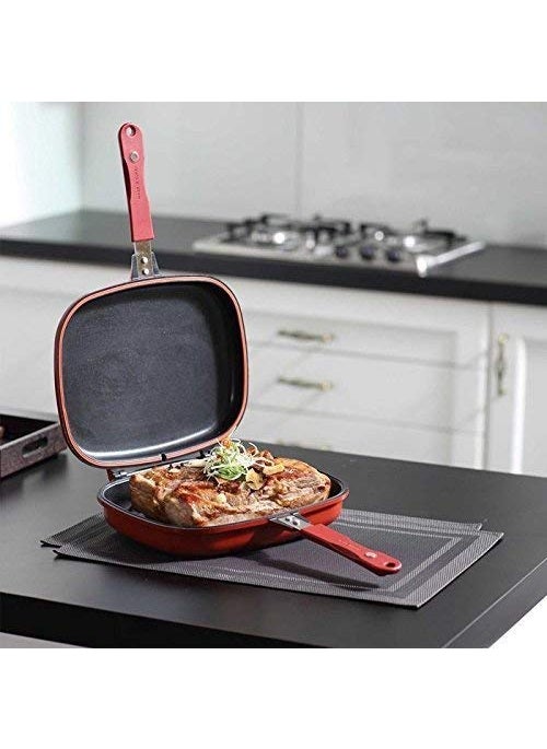 ONTRIP Magic DoubleSide Foldable Ceramic Coating NonStick Grill Happy Call Frying Pan with 28 cm Strong Magnetic Handles
